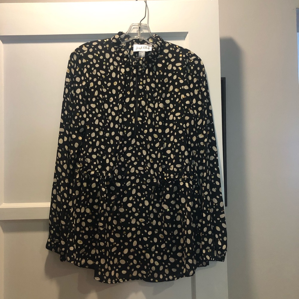 Joseph Ribkoff polka dot drawcord blouse , size 8